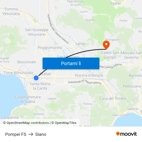 Pompei FS to Siano map