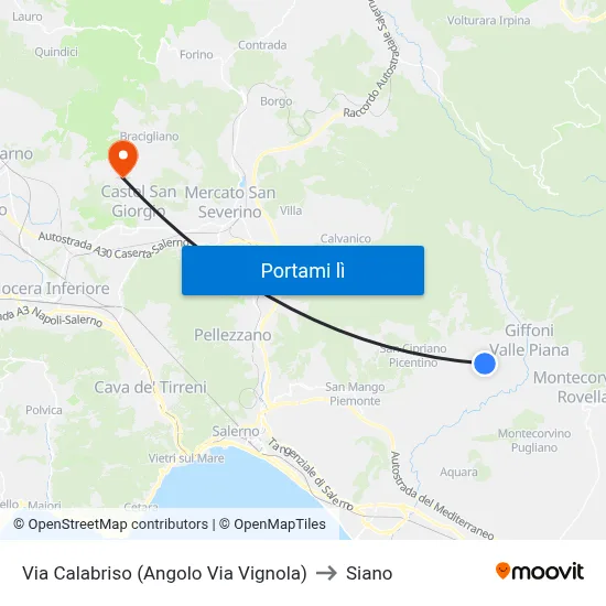 Via Calabriso (Angolo Via Vignola) to Siano map