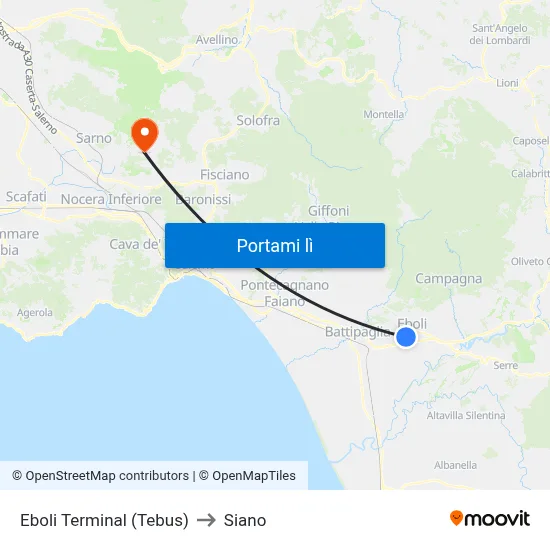 Eboli Terminal (Tebus) to Siano map