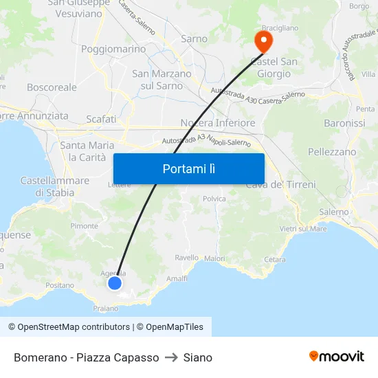 Bomerano - Piazza Capasso to Siano map
