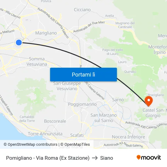 Pomigliano - Via Roma (Ex Stazione) to Siano map