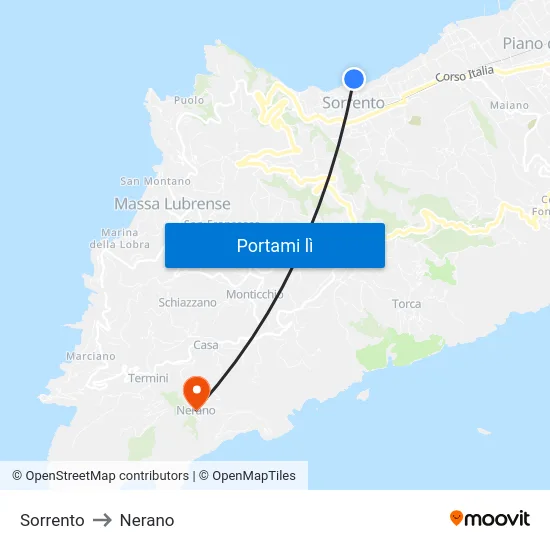 Sorrento to Nerano map