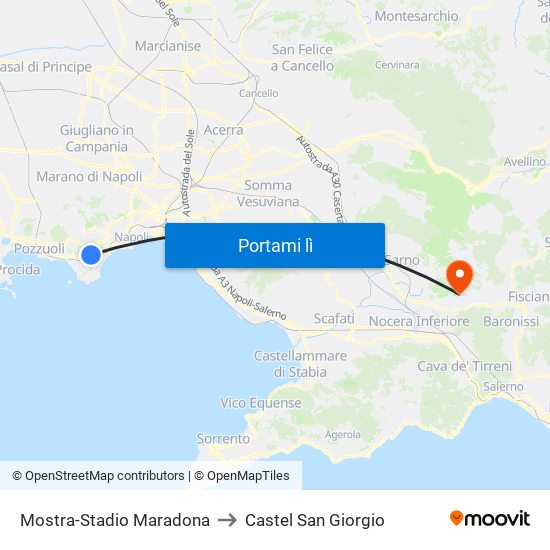 Mostra-Stadio Maradona to Castel San Giorgio map