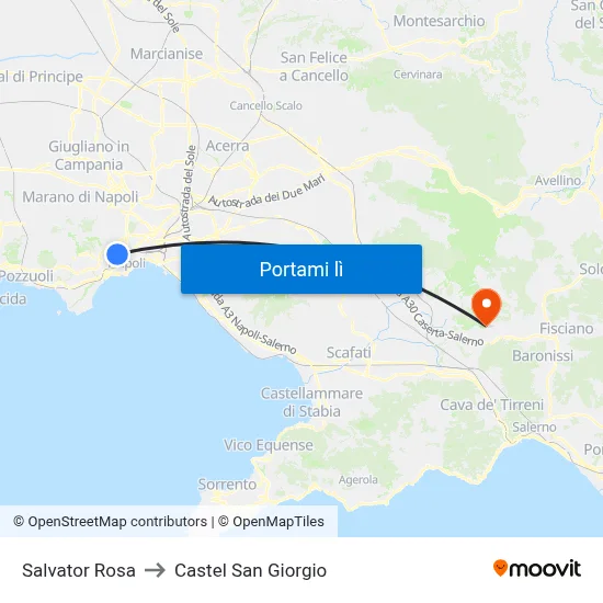 Salvator Rosa to Castel San Giorgio map