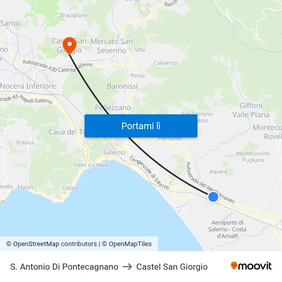 S. Antonio Di Pontecagnano to Castel San Giorgio map