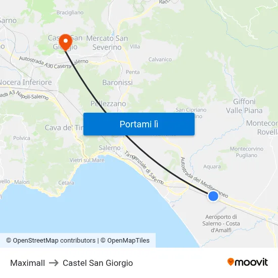 Maximall to Castel San Giorgio map
