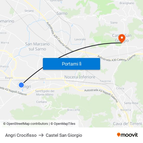 Angri Crocifisso to Castel San Giorgio map