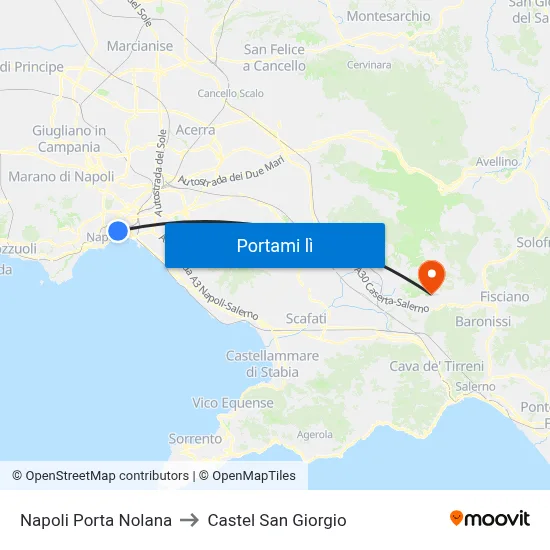 Napoli Porta Nolana to Castel San Giorgio map