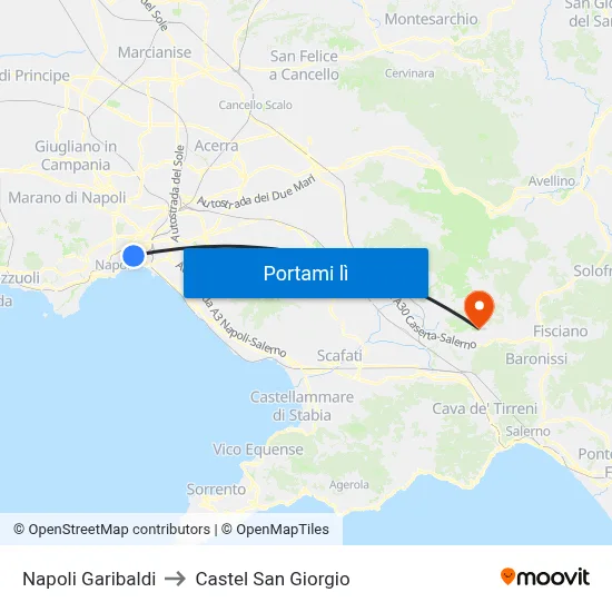 Napoli Garibaldi to Castel San Giorgio map