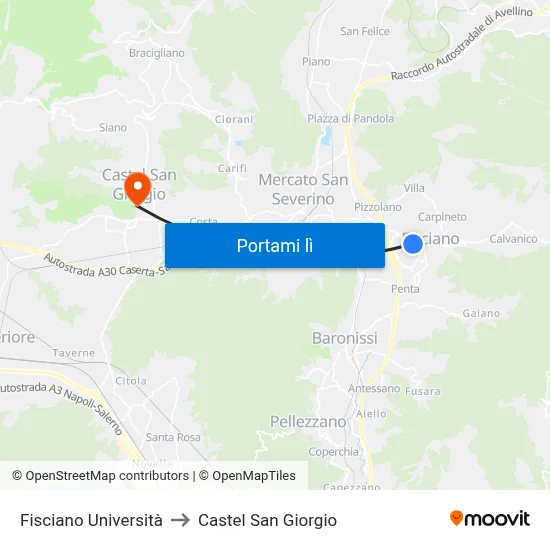 Fisciano Università to Castel San Giorgio map