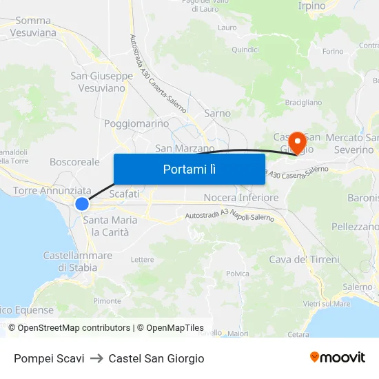 Pompei Scavi to Castel San Giorgio map
