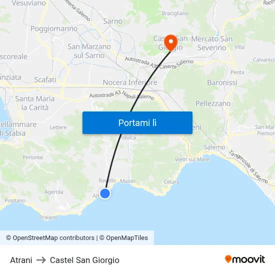 Atrani to Castel San Giorgio map