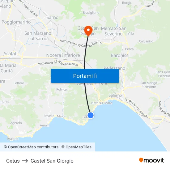 Cetus to Castel San Giorgio map