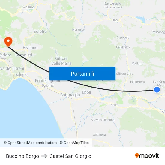 Buccino Borgo to Castel San Giorgio map