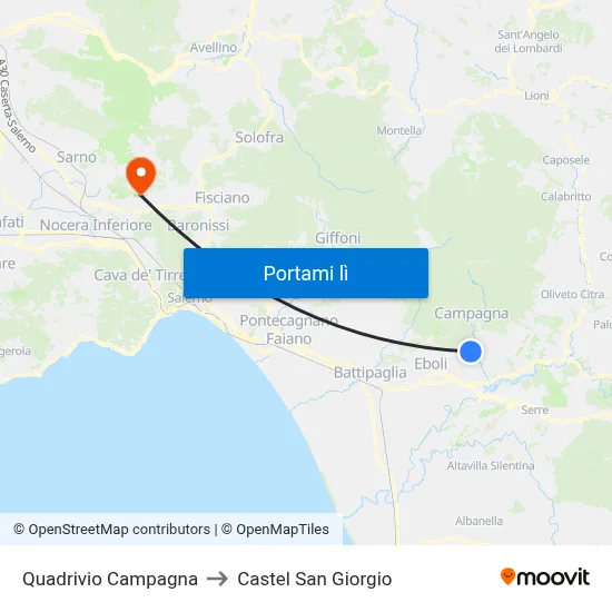 Quadrivio Campagna to Castel San Giorgio map