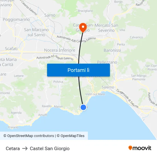 Cetara to Castel San Giorgio map