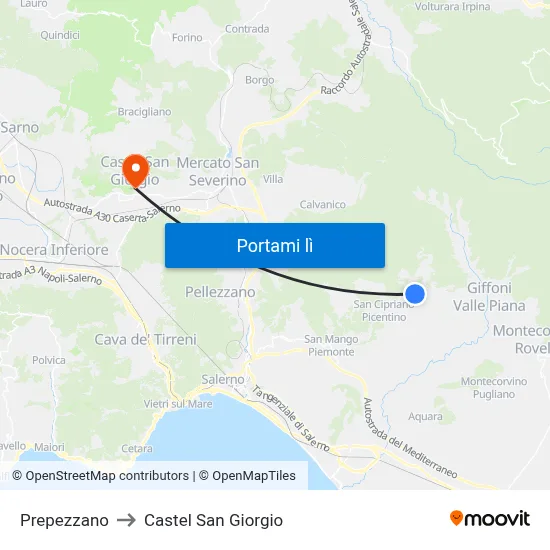 Prepezzano to Castel San Giorgio map