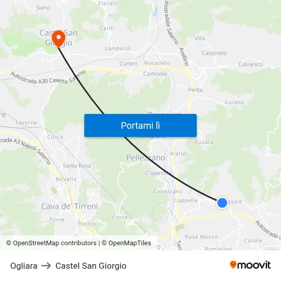 Ogliara to Castel San Giorgio map