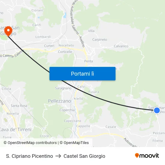 S. Cipriano Picentino to Castel San Giorgio map