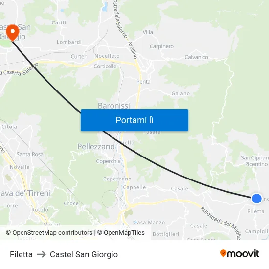 Filetta to Castel San Giorgio map