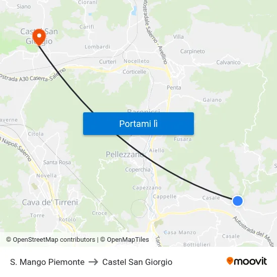 S. Mango Piemonte to Castel San Giorgio map