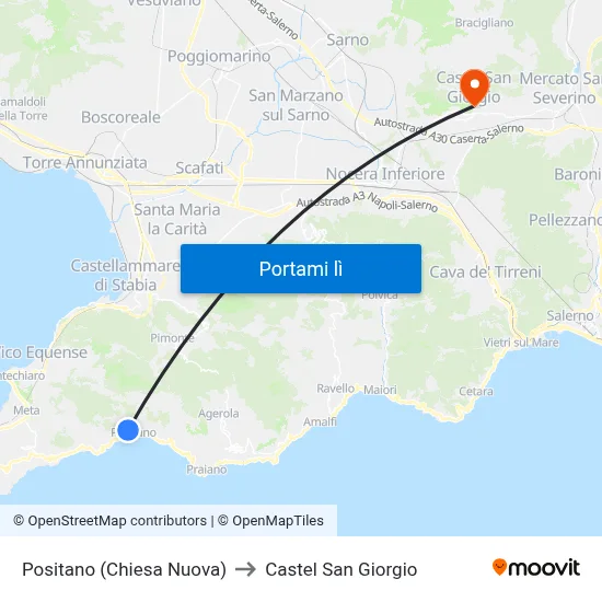 Positano (Chiesa Nuova) to Castel San Giorgio map