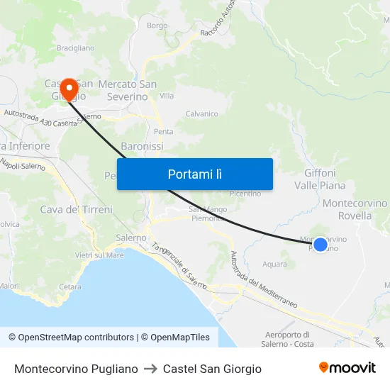 Montecorvino Pugliano to Castel San Giorgio map