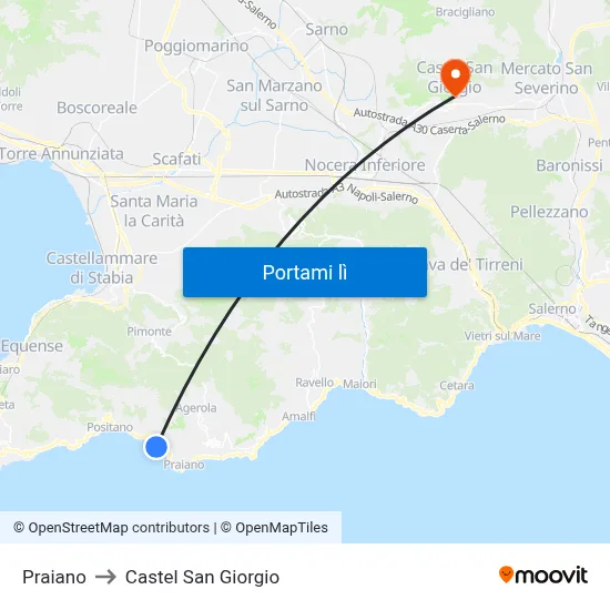 Praiano to Castel San Giorgio map