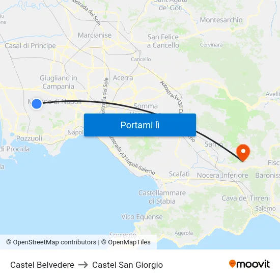 Castel Belvedere to Castel San Giorgio map