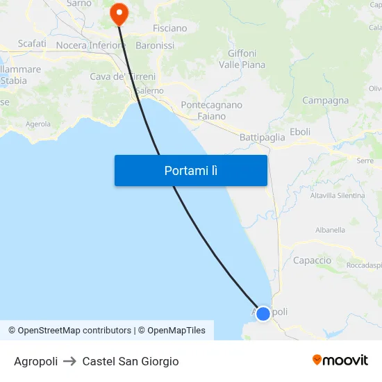 Agropoli to Castel San Giorgio map