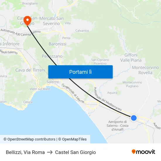 Bellizzi, Via Roma to Castel San Giorgio map