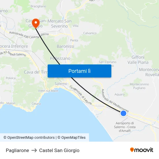 Pagliarone to Castel San Giorgio map