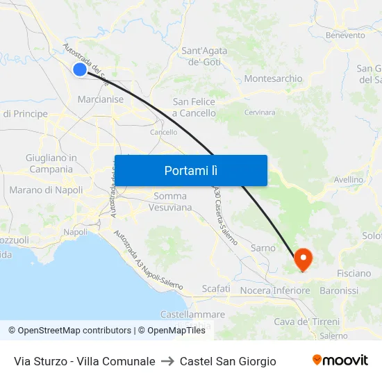 Via Sturzo - Villa Comunale to Castel San Giorgio map