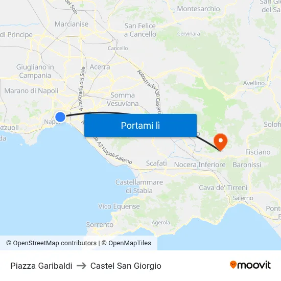 Piazza Garibaldi to Castel San Giorgio map