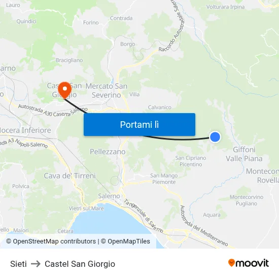 Sieti to Castel San Giorgio map