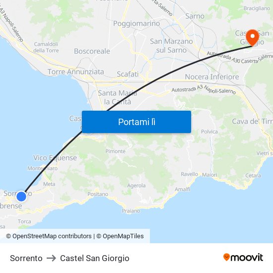 Sorrento to Castel San Giorgio map