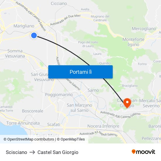 Scisciano to Castel San Giorgio map