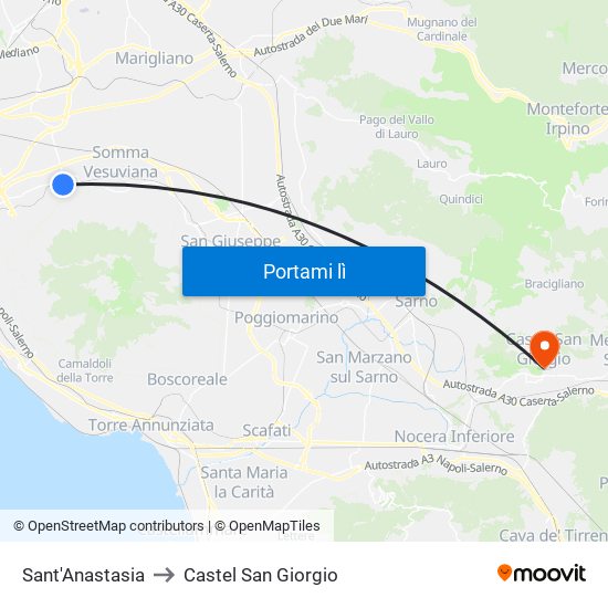 Sant'Anastasia to Castel San Giorgio map