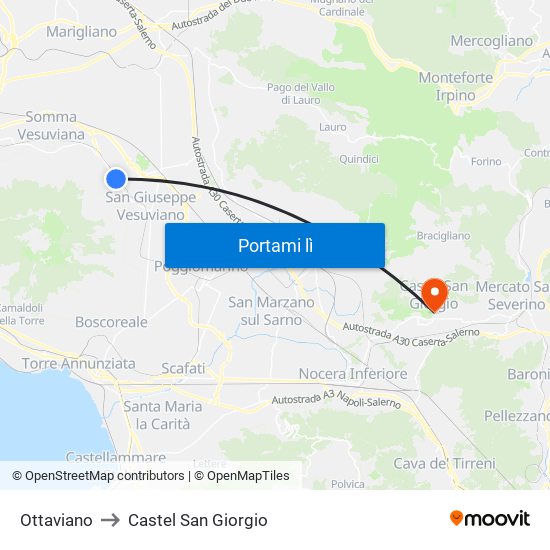 Ottaviano to Castel San Giorgio map