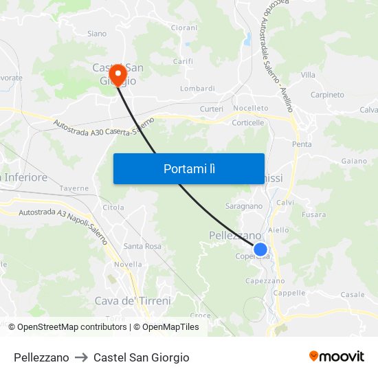 Pellezzano to Castel San Giorgio map