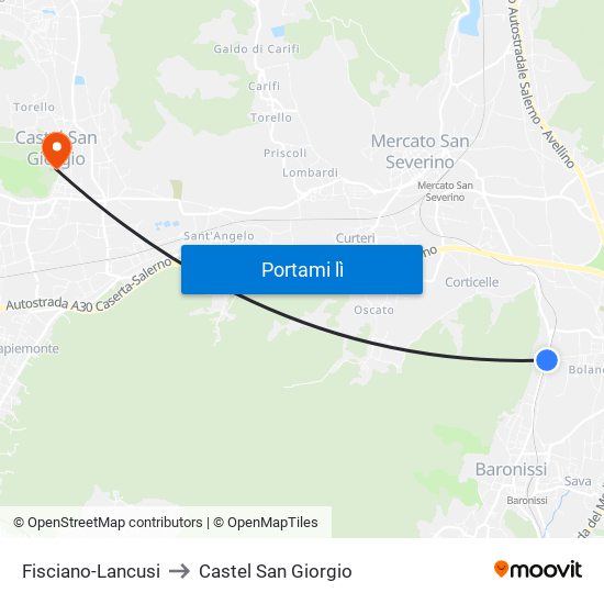 Fisciano-Lancusi to Castel San Giorgio map
