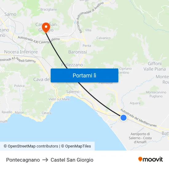 Pontecagnano to Castel San Giorgio map