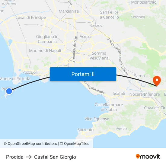 Procida to Castel San Giorgio map