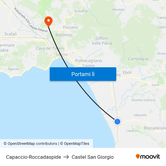 Capaccio-Roccadaspide to Castel San Giorgio map
