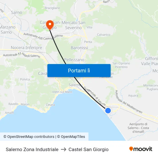 Salerno Zona Industriale to Castel San Giorgio map