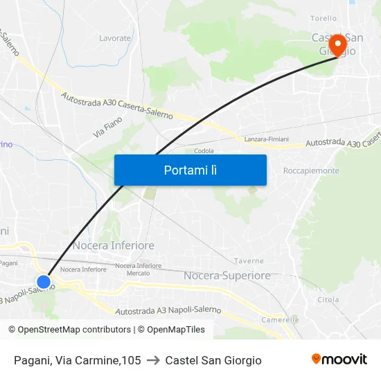 Pagani, Via Carmine,105 to Castel San Giorgio map