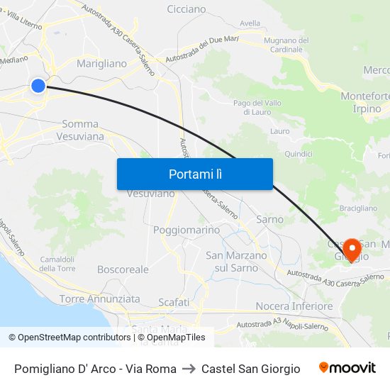 Pomigliano D' Arco - Via Roma to Castel San Giorgio map