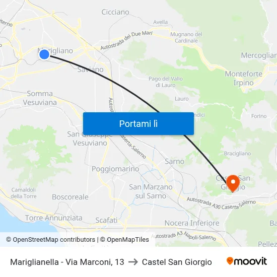 Mariglianella - Via Marconi, 13 to Castel San Giorgio map