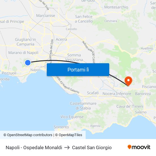 Napoli - Ospedale Monaldi to Castel San Giorgio map