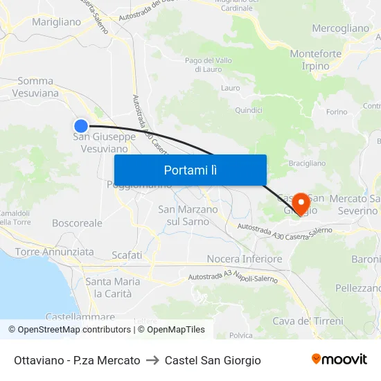 Ottaviano - P.za Mercato to Castel San Giorgio map